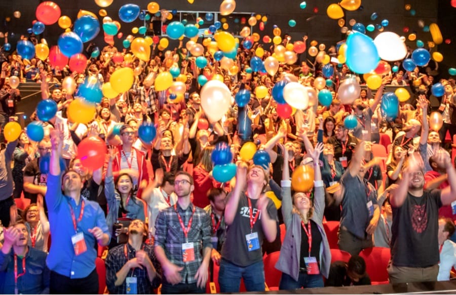 A lot of balloons at SmashingConf SF 2019.