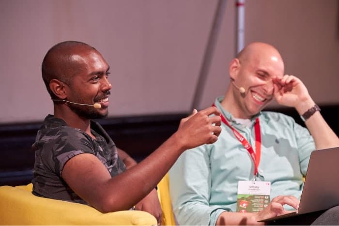 Tejas and Vitaly during SmashingConf 2022