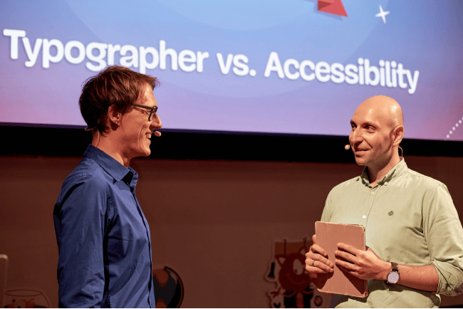 Oliver and Vitaly during SmashingConf 2024